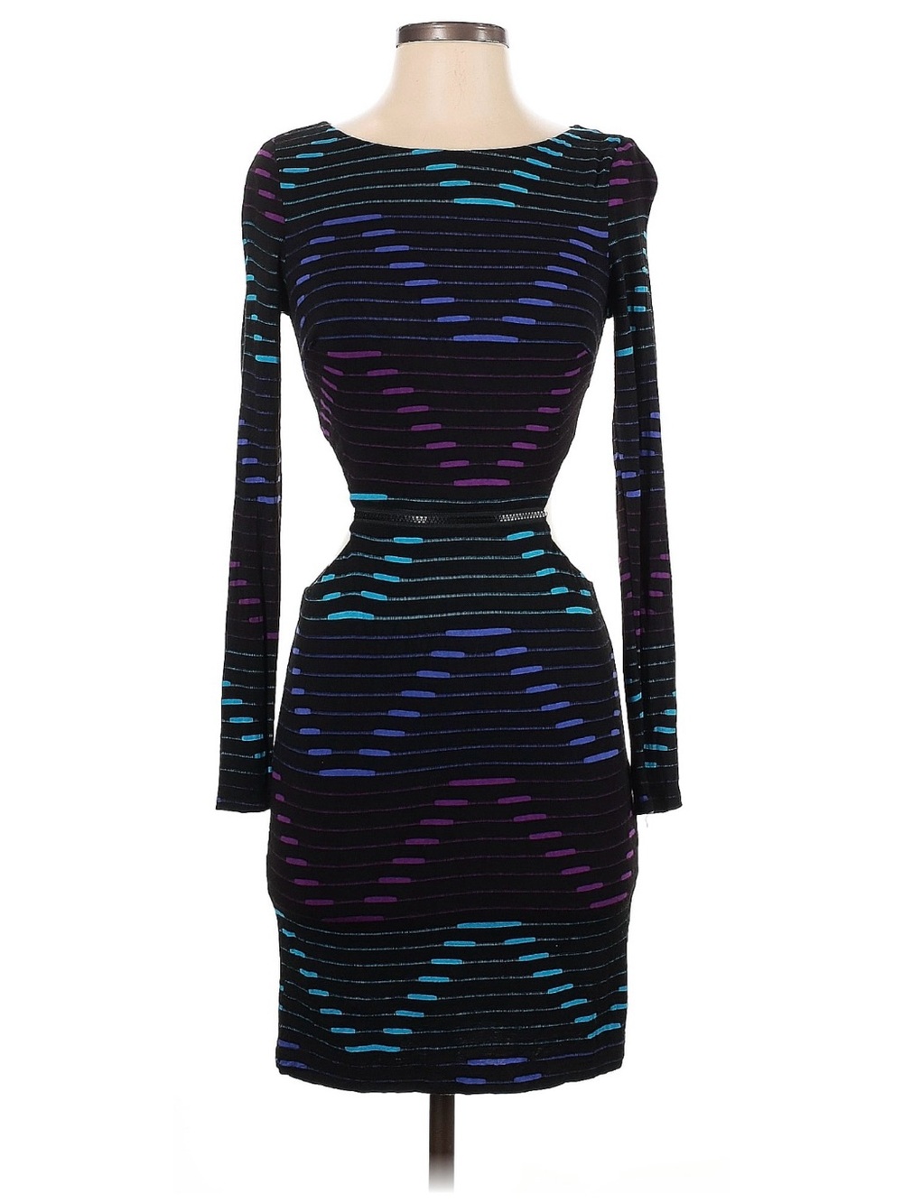 bebe Black Long-Sleeve Bodycon Dress with Blue & Purple Accents